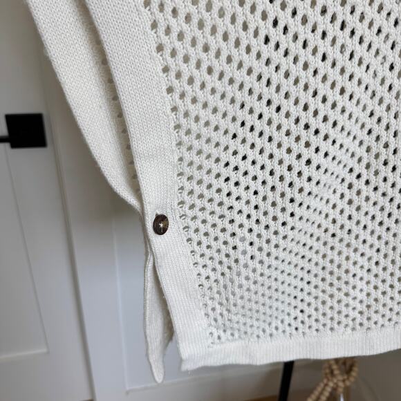 Talbots Cream Open Knit Sweater Poncho Side Button Closure Large - Picture 7 of 8